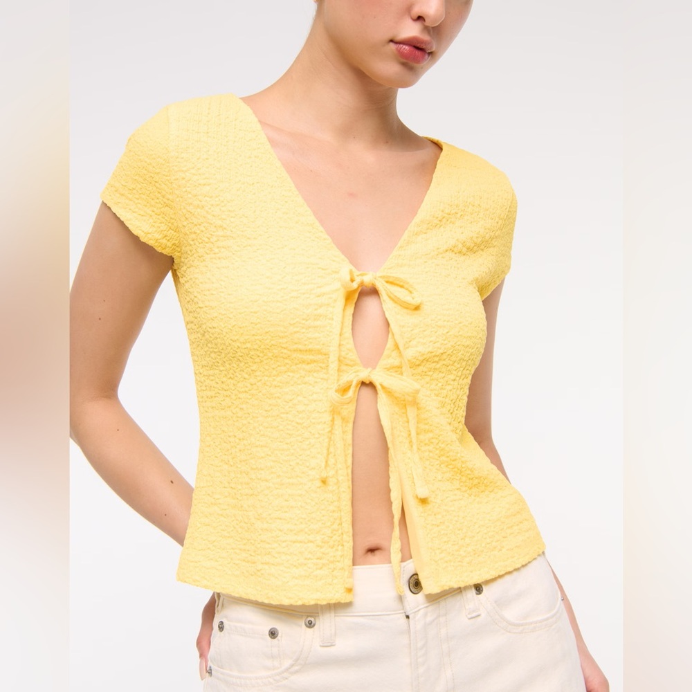 Abercrombie Yellow Bubble Knit Tie-Front Top sz M